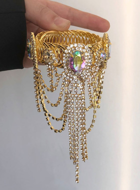 欧美镶钻幻彩流苏手链手镯臂环女