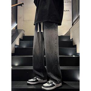 黑色牛仔裤男士春秋季2024新款宽松直筒裤潮牌夏季薄款休闲长裤子
