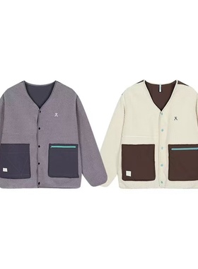 【秋冬男女同款仿羊羔毛V领颗粒绒棉服百搭休闲时尚外套】YJ0671