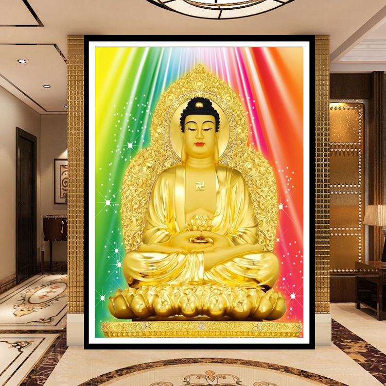 钻石画客厅竖版佛像大日如来佛祖金佛炫彩砖石秀贴钻十字绣菩萨5d