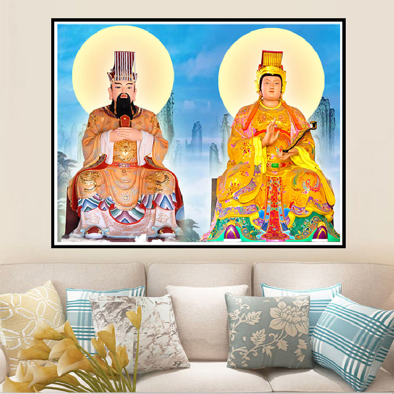 钻石绣满钻客厅中堂画玉皇大帝王母娘娘手工点钻石绣印花十字绣5d