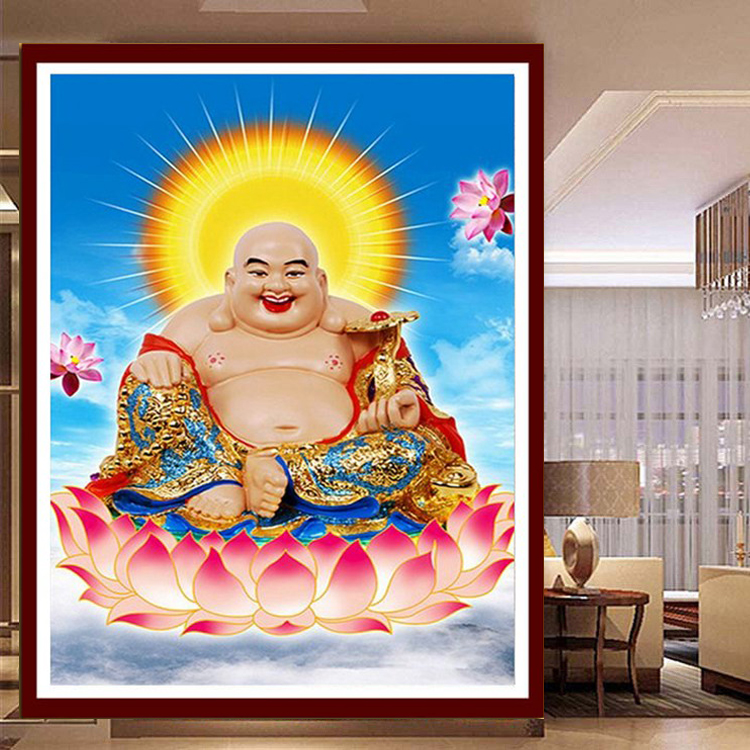 钻石画客厅满钻弥勒佛坐莲花菩萨佛像砖石秀新款玄关贴钻5d十字绣
