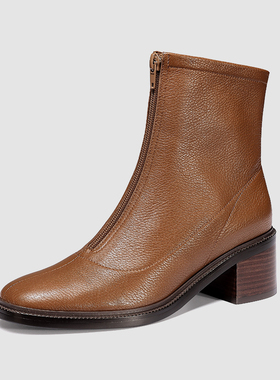 2025秋冬新款时尚气质圆头粗跟短靴女鞋20D31B-01-