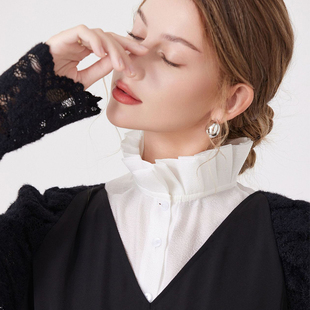 2025木耳边花边甜美假领子女秋冬打底百搭衬衫 假衣领雪纺卷边假领