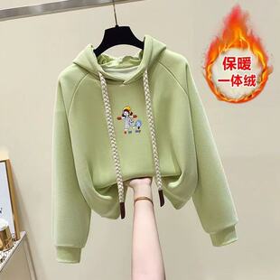 高级感猫咪插肩袖连帽卫衣女款小个子早秋季新款短款上衣气质外套