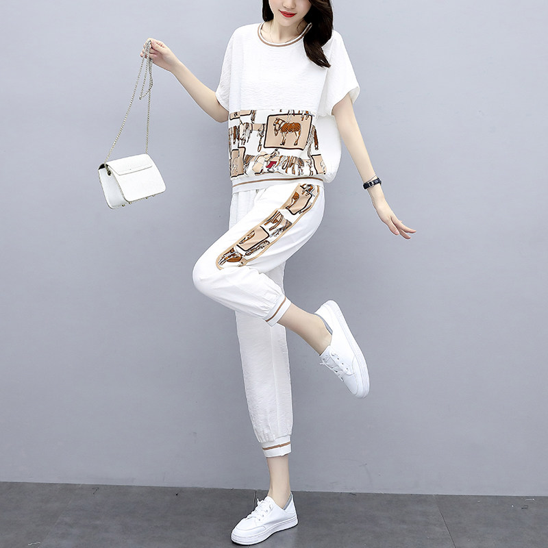 韩版运动休闲套装女2025年新款气质洋气时尚女装夏天九分裤两件套