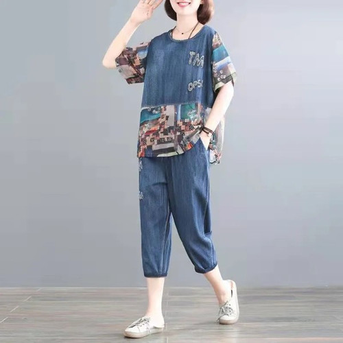 洲站夏季套装腿裤绣花两件套