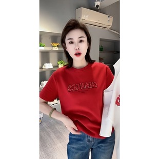 镶钻字母小众体恤漂亮白色上衣夏装 t恤女2025新款 短袖 欧洲站女装