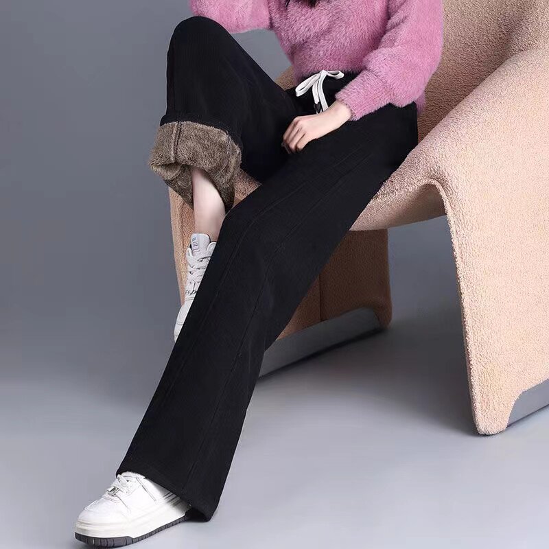 窄版阔腿裤女加绒休闲裤子