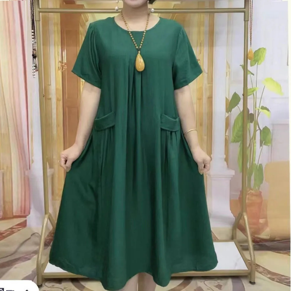 2025新款妈妈夏装短袖连衣裙洋气大码遮肚显瘦中老年女装宽松裙子