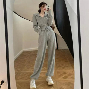 运动服网红时尚两件套装女装春秋2025新款粉色卫衣休闲气质长裤潮