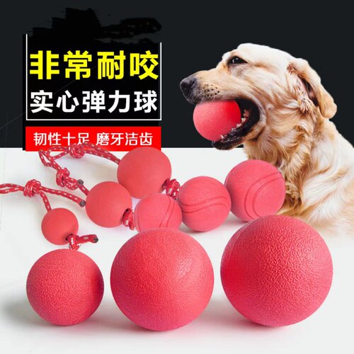 【斯恒宠物】穿绳实心球带绳耐咬狗玩具弹力球实心弹力球宠物玩具