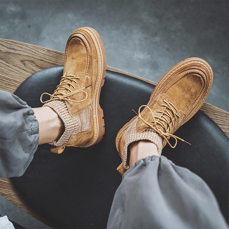 马丁靴男冬季加绒高帮鞋男伦风复古中帮工装靴B253-9130-P120，男鞋马丁靴，星座814A（原电商B253）