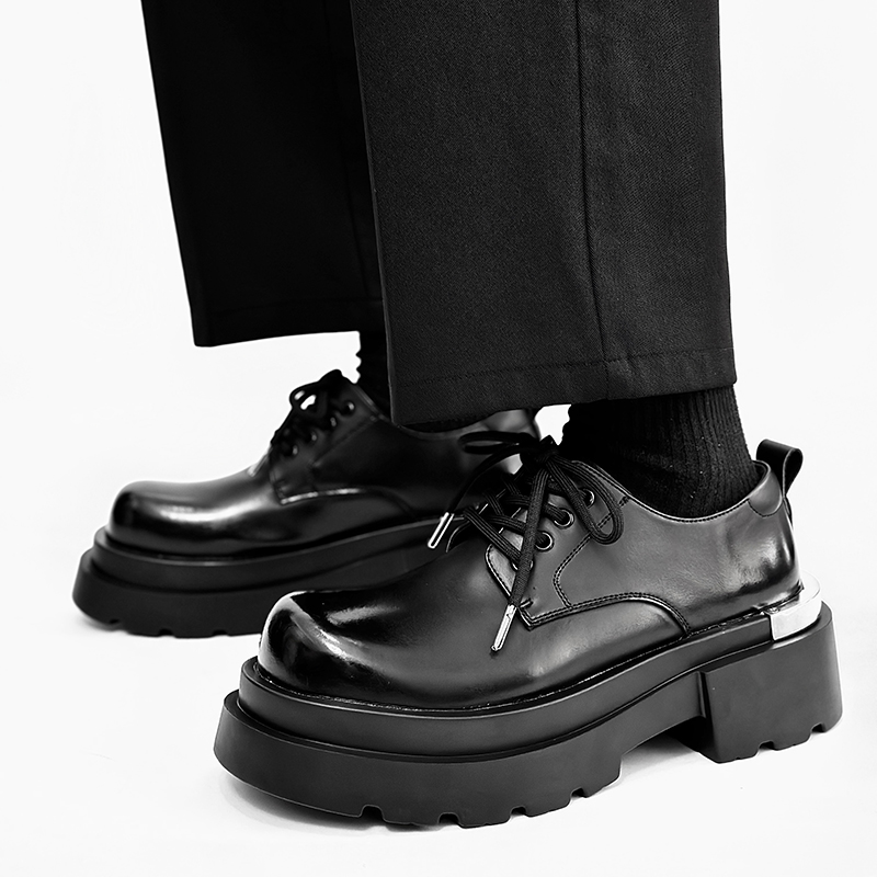 2024高级感金属厚底德比鞋男小众黑色增高通勤系带皮鞋1068-P115，男鞋皮鞋，电商B253