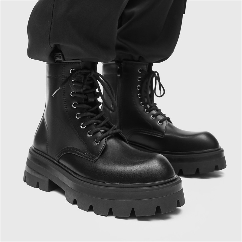英伦风黑色马丁靴男ins酷侧拉链工装机车靴B253-9551-P110，男鞋马丁靴，星座814A（原电商B253）