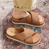 勃肯拖鞋男厚底一脚蹬凉拖鞋情侣交叉拖鞋露趾真皮拖鞋9510-P130，男鞋拖鞋，星座814A（原电商B253）