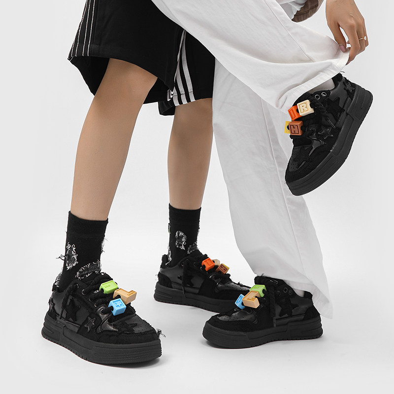 ins网红积木星星板鞋男复古高街黑色情侣运动鞋B253-YD615-P108，男鞋休闲鞋，星座814A（原电商B253）