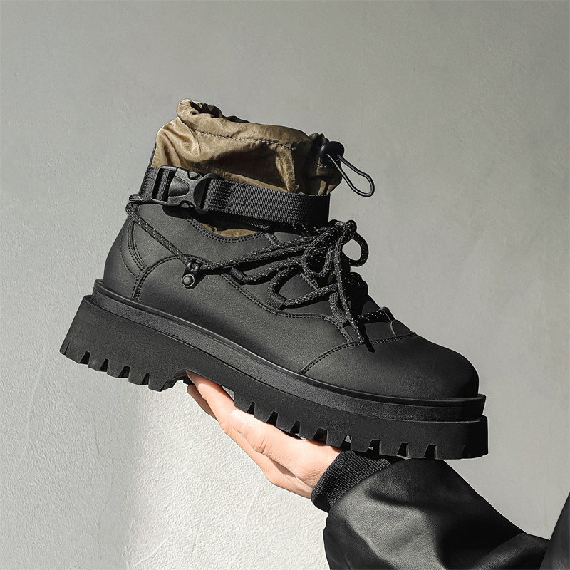 户外登山工装靴雪地棉靴男加绒厚底增高鞋机能马丁靴-YD7721-P125，男鞋马丁靴，星座814A（原电商B253）