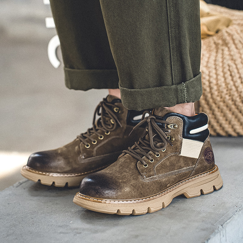 美式复古真皮马丁靴男厚底百搭工装短靴大黄靴B253-8162-P135，男鞋马丁靴，星座814A（原电商B253）