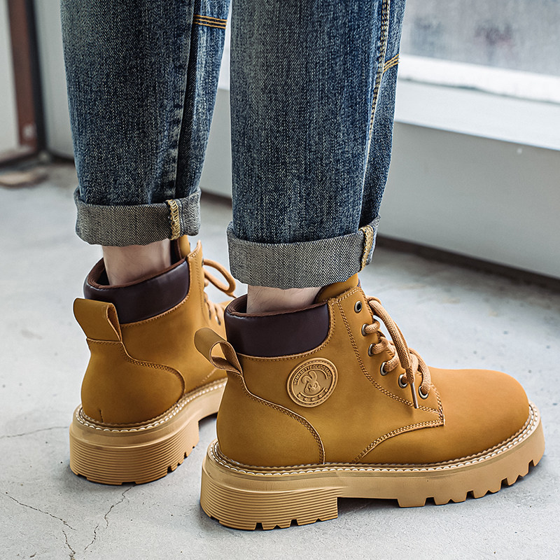 马丁靴男复古厚底机车靴情侣踢不烂大黄靴B253-9070-P120，男鞋马丁靴，星座814A（原电商B253）