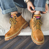 美式马丁靴男真皮大黄靴英伦复古中帮防滑工装B253-8165-P135，男鞋马丁靴，星座814A（原电商B253）