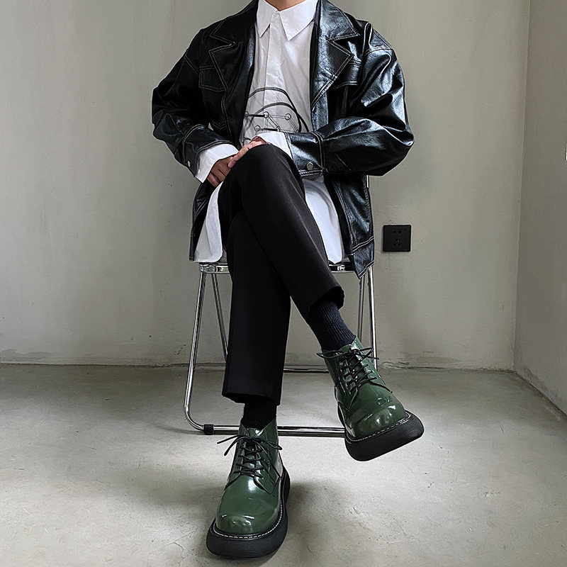ins网红厚底马丁靴男复古日系大头机车皮靴--B253-5220-P115,男鞋马丁靴,星座814A（原电商B253）
