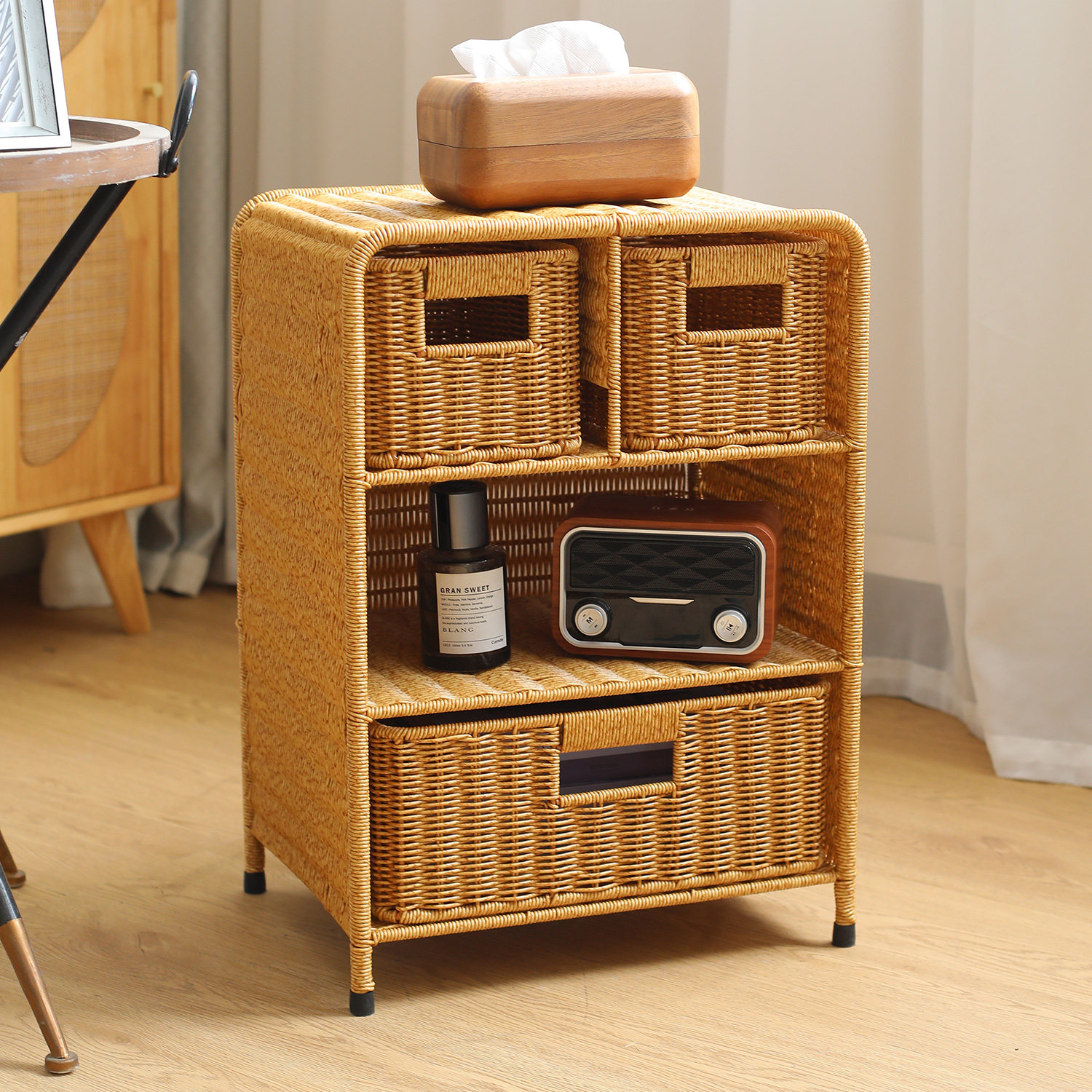 仿藤编三层收纳柜抽屉式落地夹缝储物整理柜客厅零食柜卧室床头柜,收纳整理,收纳柜,淘宝优惠券,粉丝福利购,淘宝优惠卷