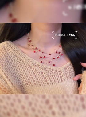 2025新款多层彩色锆石项链欧美轻奢高级感锁骨链小众时尚夏季饰品