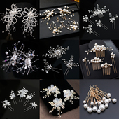 新娘结婚头饰韩式 纯手工珍珠串珠盘发饰品发箍发夹套装 婚纱配饰