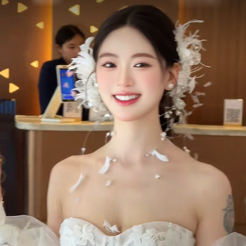 新款新娘头饰森系复古羽毛花朵边夹发饰拍照发卡婚纱配饰