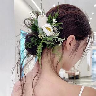 新娘头饰仙气花朵仿真花草玫瑰花气质森系发夹造型婚纱礼服配饰