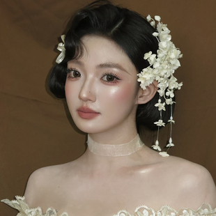 新款铃兰花头饰花朵流苏发夹女森系新娘结婚发饰婚纱盘发配饰