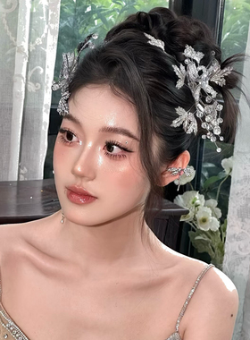 高级感头饰新款合金水钻边夹闪亮风重工新娘婚礼婚纱发饰