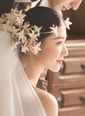复古新娘妆超仙侧边发夹女甜美手工烫花头饰高级感花朵发婚纱饰品