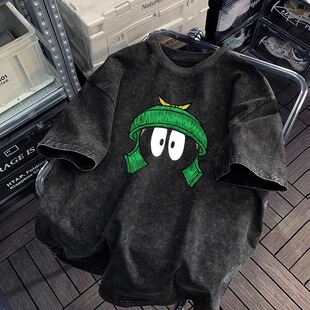 纯棉美式复古新款短袖t恤男女夏季潮牌做旧水洗t恤欧美宽松上衣