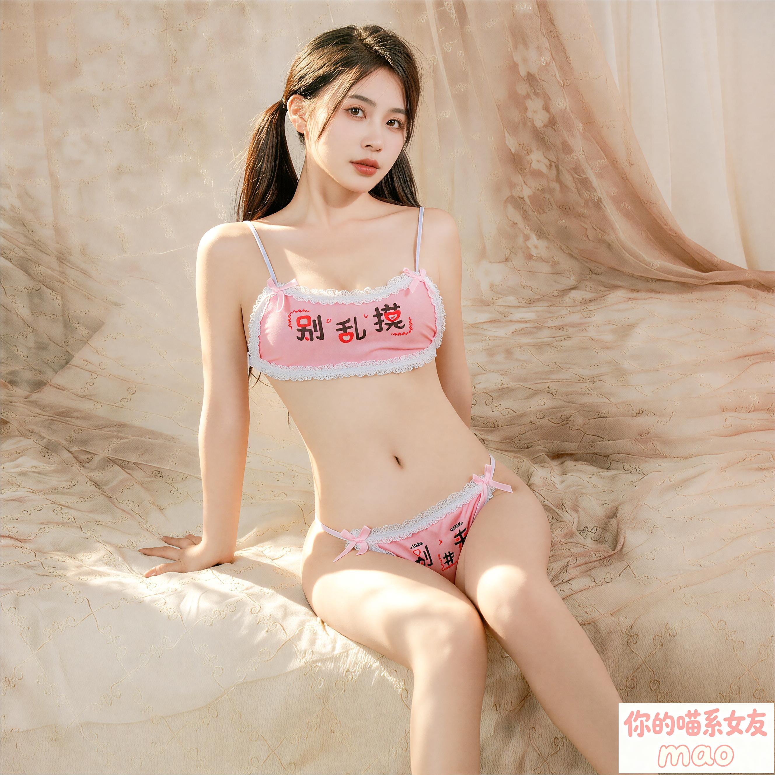 猫!文字调情*性感日系少女污字诱惑可爱吊带裹胸甜美纯欲背心免