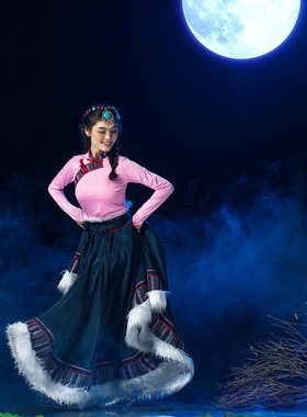 新藏族舞蹈演出服藏式半身裙艺考训练服广场舞表演服民族风大摆裙