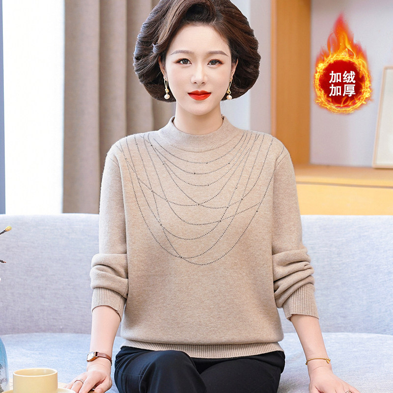 妈妈冬装加绒加厚打底上衣中老年人女保暖内搭新款洋气一体绒毛衣