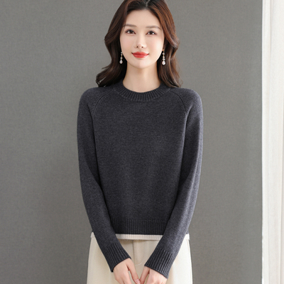 圆领毛衣宽松短款打底衫中年上衣