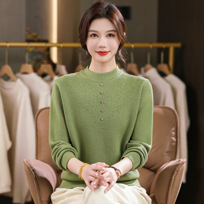 半高领针织毛衣加绒加厚打底上衣