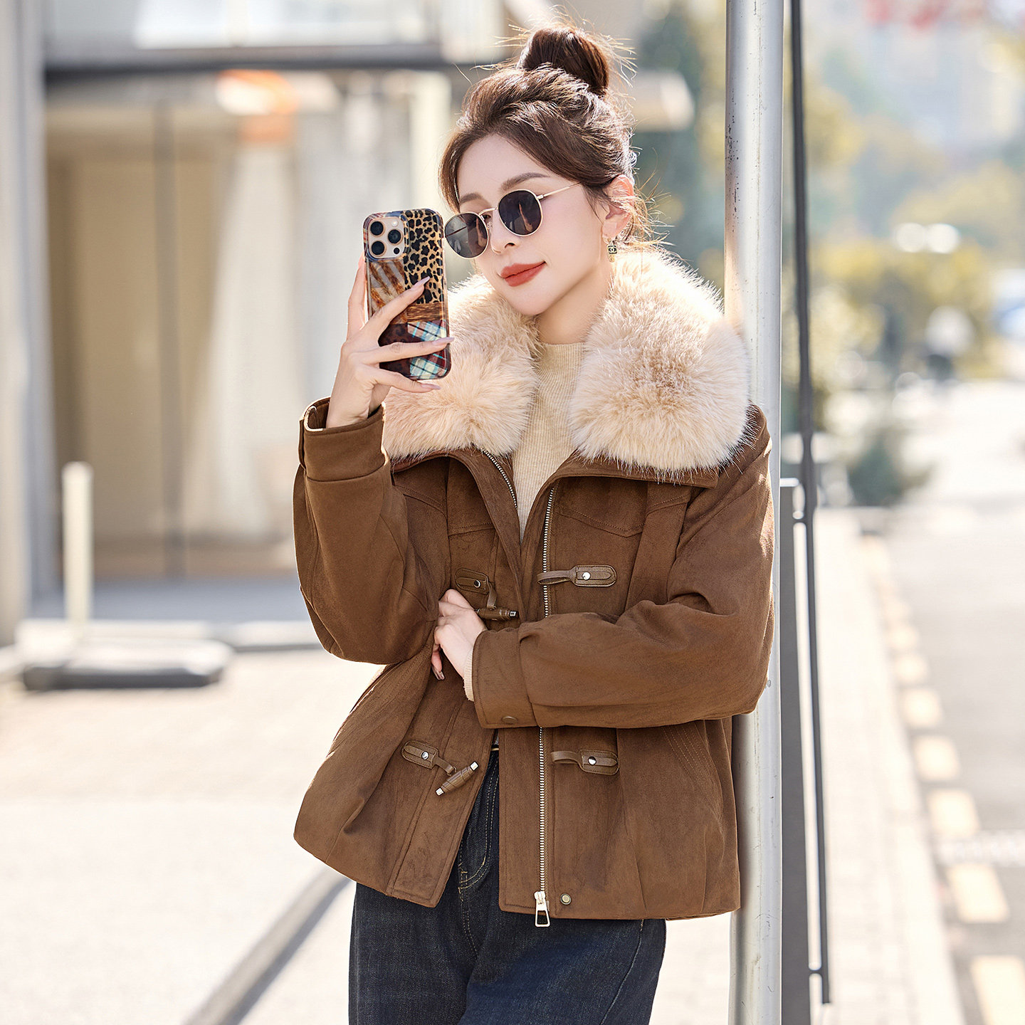 大毛领显瘦气质翻领棉袄女棉服