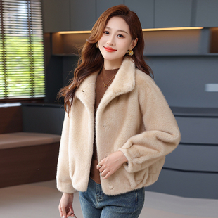 妈妈冬装新款水貂绒外套洋气中年女高贵皮毛一体大衣短款女士皮草