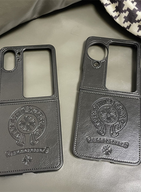 适用OPPO FindN3 Flip上下折叠屏潮男款贴皮全包硬壳n2flip超薄磨砂皮纹防摔手机壳黑色简约保护壳