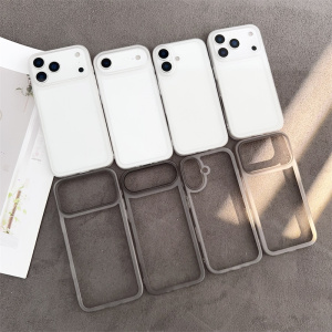 适用苹果17promax超薄磨砂半透明手机边框黑白色防刮软圈iPhone17air镂空散热防摔保护框简约款轻薄背面开孔