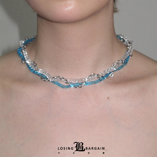 【Losing Bargain】原创蓝白水晶编织缠绕叠戴假两件百搭男女同款