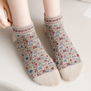 秋冬复古民族风碎花短袜森女百搭小花袜子纯棉春秋浅低腰短筒船袜