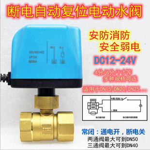 12V两线自动复位电动球阀DN15内螺纹DN20微型24VDC水阀DN40两三通