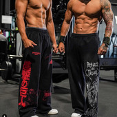 潮牌长裤 运动健身宽松嘻哈风阔腿肌肉撸铁狗youngla直筒棉 男美式