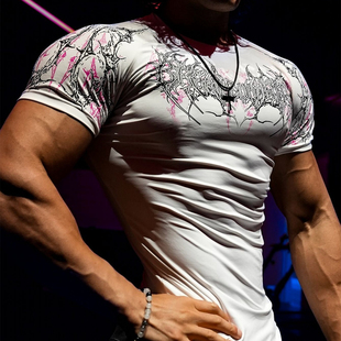 运动健身衣男短袖T恤收袖口弹力速干透气健身美式潮牌肌肉训练衣