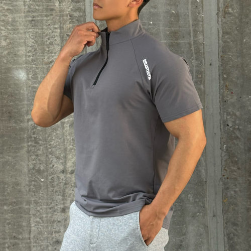 运动短袖男T恤半高领门襟收袖口立领健身肌肉撸铁狗潮牌透气弹力 - 封面